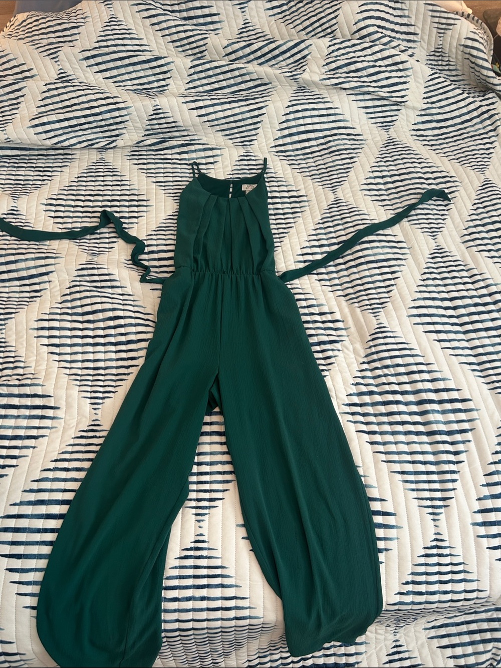Sweet Storm Dark Emerald Halter Wide-Leg Jumpsuit